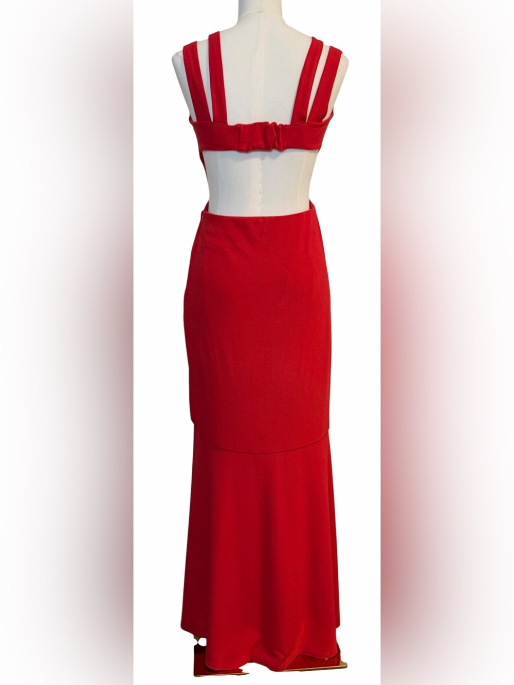 Anthropologie Maeve Red Double Strap Open Back High Low Ruffle Hem Maxi Dress - Picture 2 of 10